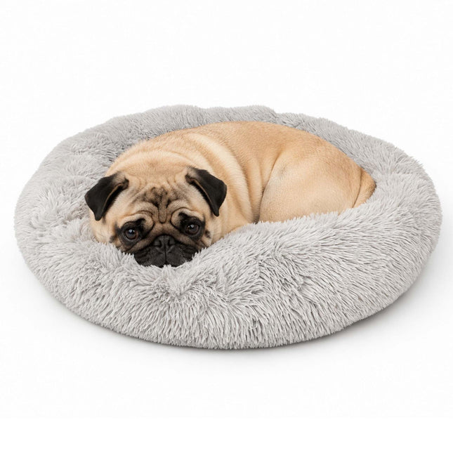 TASSORA - Round Plush Dog Bed, 60 cm - Light Grey