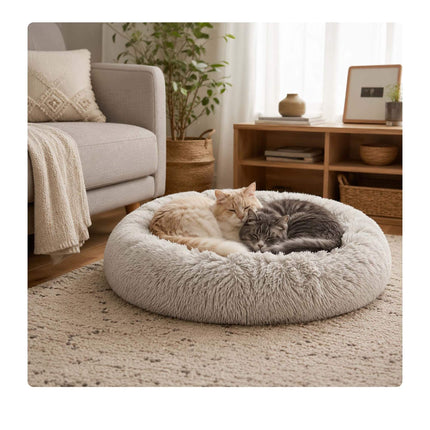 TASSORA - Rund plysjhundeseng, 60 cm – lysegrå