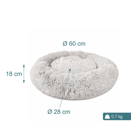 TASSORA - Rund plysjhundeseng, 60 cm – lysegrå